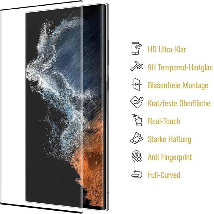 Produktbild Protectorking 3x echtes Tempered 9H Panzerhartglas 3D KLAR (3 Stück, Samsung Galaxy S22 Ultra)