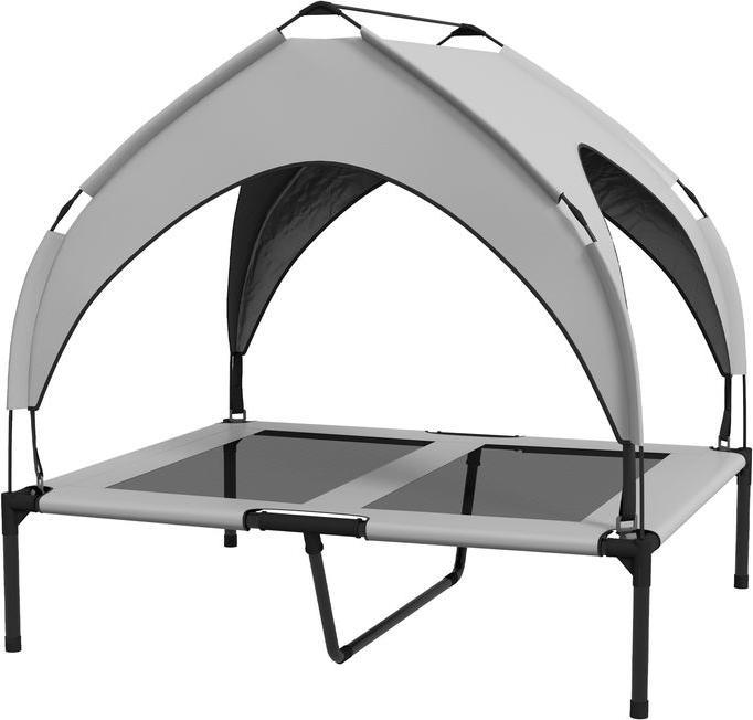 Swisshandel24 Erhöhtes Hundebett mit Baldachin, Outdoor Hundeliege mit Dach, 91x76x89cm, hellgrau (Dog)
