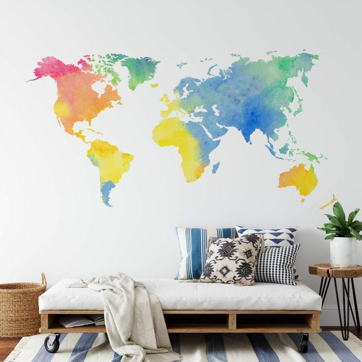 Image du produit Trenddeko Carte du monde en aquarelle (180 x 92 cm)
