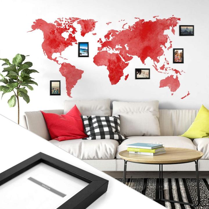 Actual product image Trenddeko Watercolor world map - incl. 5 picture frames (120 x 62 cm)