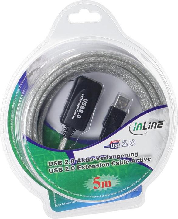 Produktbild InLine USB 2.0 Aktiv-Verlaengerung 5m mit Signalverstaerkung / Repeater Stecker A an Buchse A 5m (5 m, USB 2.0)