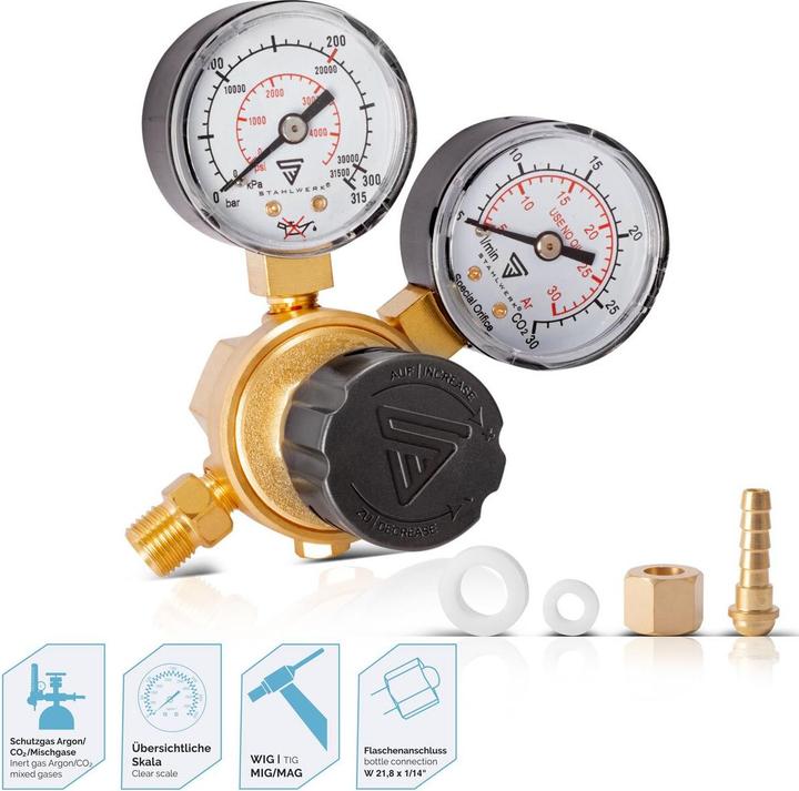 Stahlwerk Mini-détendeur Régulateur de pression 200 bars pour Argon CO2 Mix