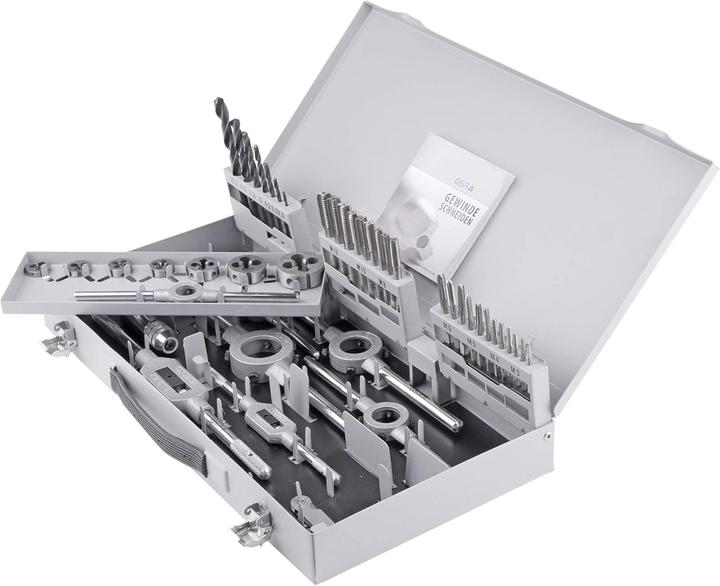 Produktbild GSR 45 tlg HSS DIN Gewindeschneidsortiment M3-M12 mit HSS- Kernlochspiralbohrern und Haltewerkzeuge