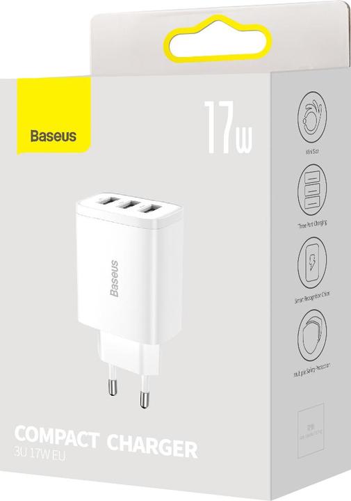 Actual product image Baseus Compact Charger 3U 17W EU White (17 W)