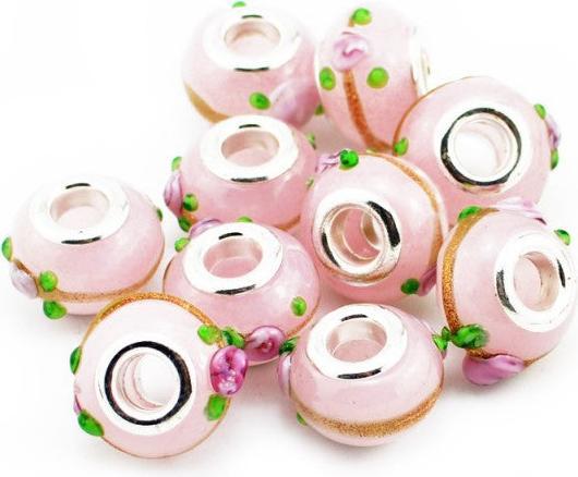 Produktbild Hermex Glas Bead versilbert 925 - Silbrig Rosa (Silber 925, Glas)