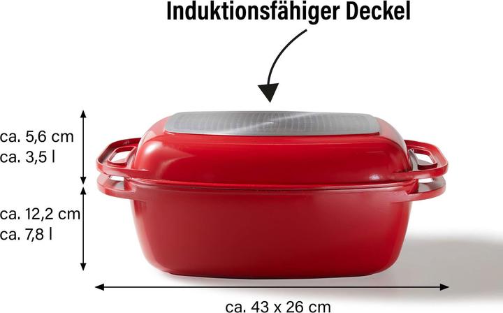 Actual product image Stoneline Roaster 43 x 26 cm with lid, oven and induction suitable, non-stick coating, red (Casserole + Stewpot, Cast aluminium)