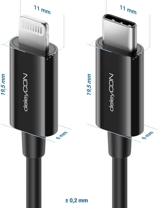 Actual product image deleyCON USB 2.0 cable USB C - Lightning 0.15 m (0.15 m, USB 2.0)
