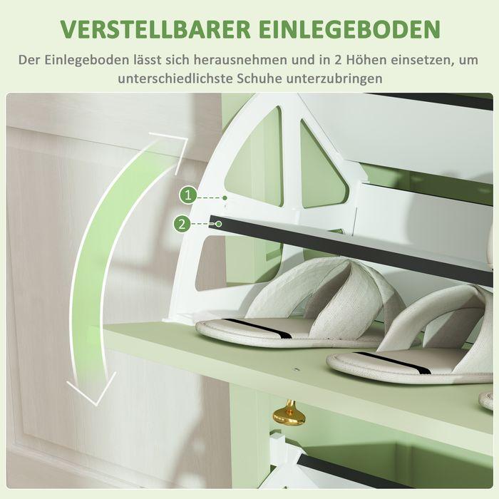 Produktbild Swisshandel24 Schuhschrank mit 2 Klappen Schuhkipper mit Schublade für 12 Paar Schuhe Grün (88 x 30 x 120 cm)