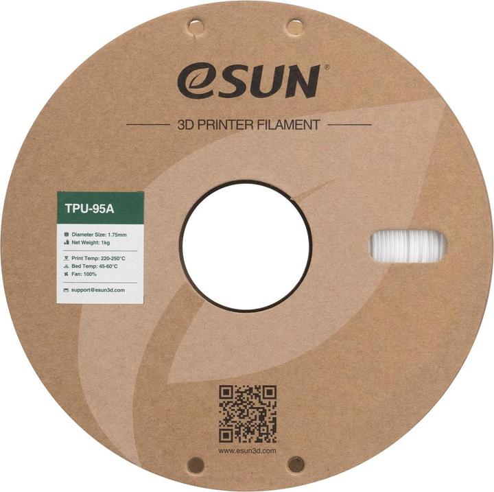 Produktbild eSUN eTPU-95A 1,75mm White 1kg 3D Filament (TPU, 1.75 mm, 1000 g, Weiss)