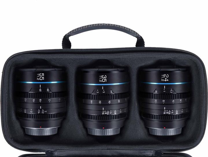 Productafbeelding Sirui MS-3SMB Night Walker 24+35+55mm T1.2 S35 Cine Lensset met transportkoffer (MFT-vatting, zwart) (Micro Vier Derde, APS-C / DX)