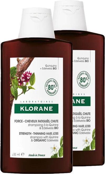 Actual product image Klorane Shampoo with Quinine and Edelveiss Bio 2x400ml (800 ml, Liquid shampoo)
