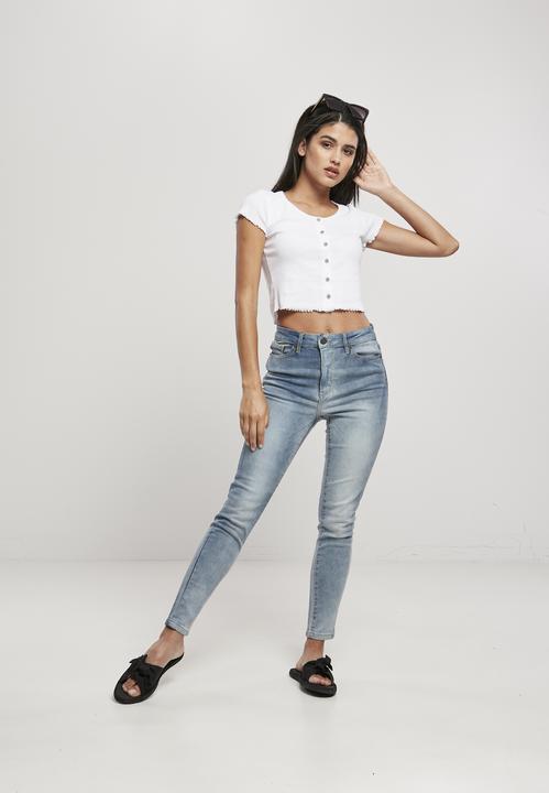 Image du produit Urban Classics Ladies Cropped Button Up Rib Tee (S, L)