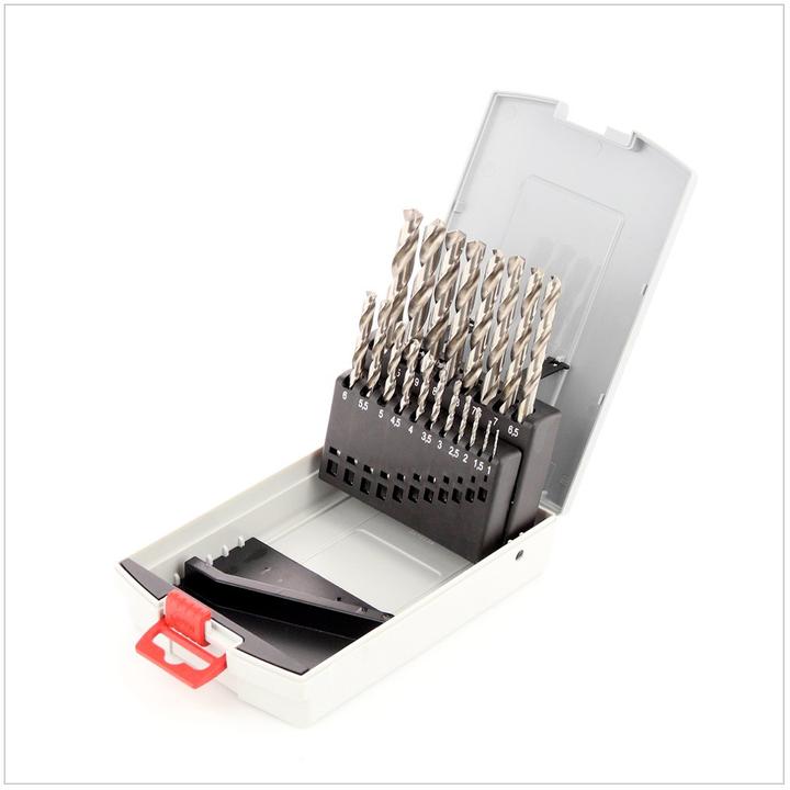 Produktbild Bosch Professional Zubehör PRO Metal HSS-G Spiralbohrer-Set, 19-tlg. (1 mm, 1.5 mm, 2 mm, 2.5 mm, 3 mm, 3.5 mm, 4 mm, 5 mm, 5.5 mm, 6 mm, 6.5 mm, 7 mm, 10 mm, 8 mm, 8.5 mm, 9 mm, 9.5 mm, 4.5 mm, 7.5 mm)