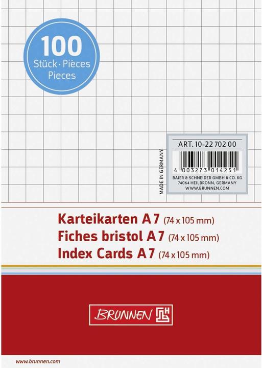 Index cards A7 squared (A7, 180 g/m², 100 x)