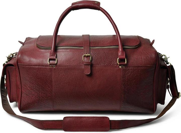 Produktbild Only-Bags.Store Herren Büffelleder Cherry Red Duffel Bag, grosse Weekender Tasche, rote Reisetasche für Männer &