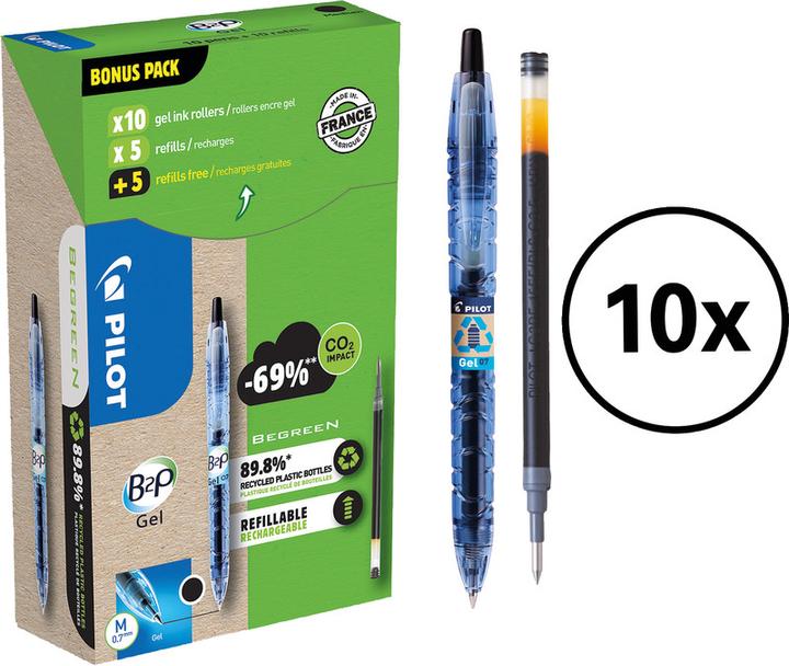 Actual product image Pilot Begreen B2P Gel Greenpack 10+10 Refills (Black, 10 x)