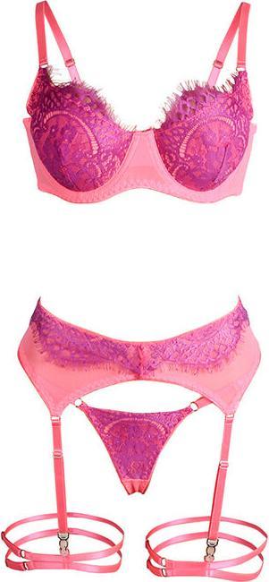 Image du produit Subblime - 955359 BH-SET MIT SPITZE UND STRUMPFBÃ„NDERN ROSA UND LILA S/M (S/M)