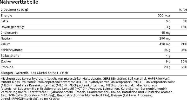 Nährwerte und Zutaten Mutant Mass (Vanille, 1 Stk., 6800 g)