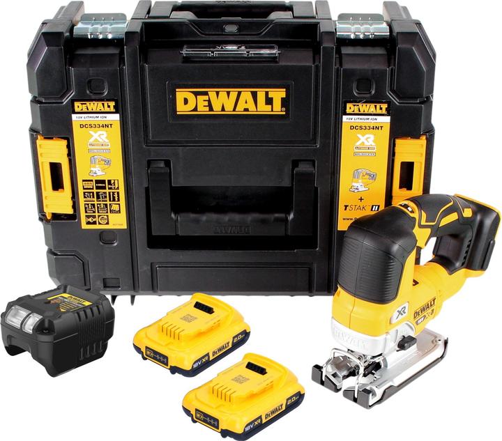 DeWalt DCS 334 D2T Akku Pendelhub Stichsäge 18V Brushless + 2x Akku 2,0 Ah + Ladegerät + TSTAK