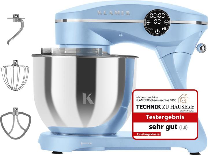 Immagine prodotto KLAMER Küchenmaschine, Knetmaschine mit 6 Liter Edelstahl Schüssel (1800 W)