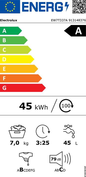 Energie-Label Electrolux EW7T337A Waschmaschine mit hoher Beladung (7 kg) (7 kg, Rechts)