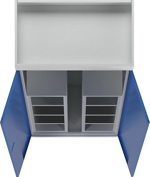 Produktbild MBA-System Geräte- und Putzmittelschrank JUMBO, Vollblechtüren/2 Regalboxen, l.grau/blau (45 cm, 112 cm)