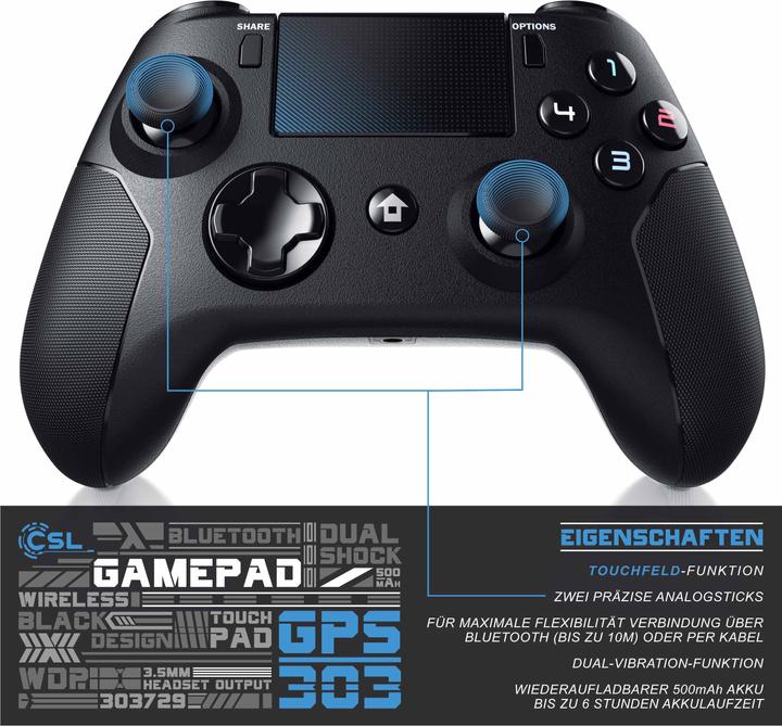 Immagine prodotto CSL 2x controller PlayStation 4, gamepad Bluetooth per PS4, doppia vibrazione, touchpad, 3,5 mm (PS4, PC)