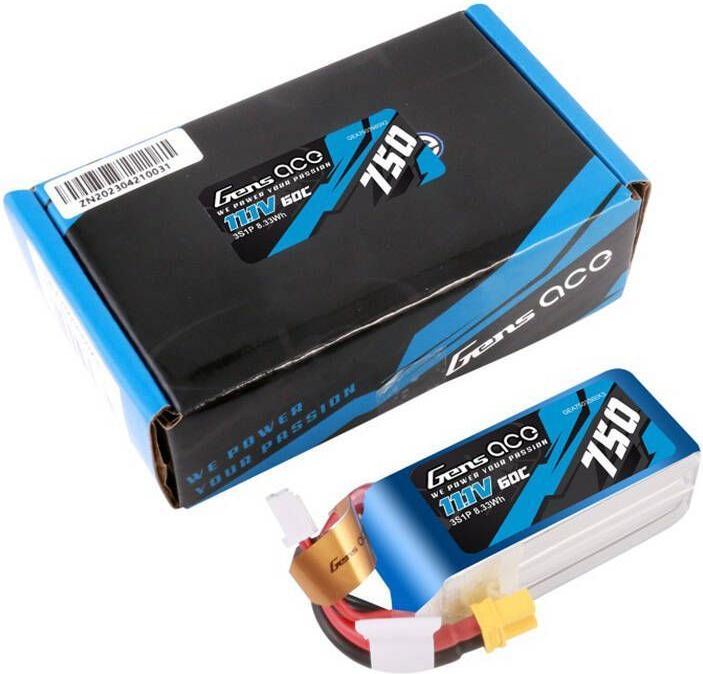 Actual product image Gens Ace 750MAH 11.1V 60C 3S1P LIPO BATTERY PACK WITH XT30 (11.10 V, 750 mAh)