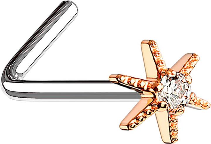 Immagine prodotto Star Piercing Nasenstecker gewinkelt rosegold Seestern mit Kristall (Acciaio chirurgico 316L, Ottone)