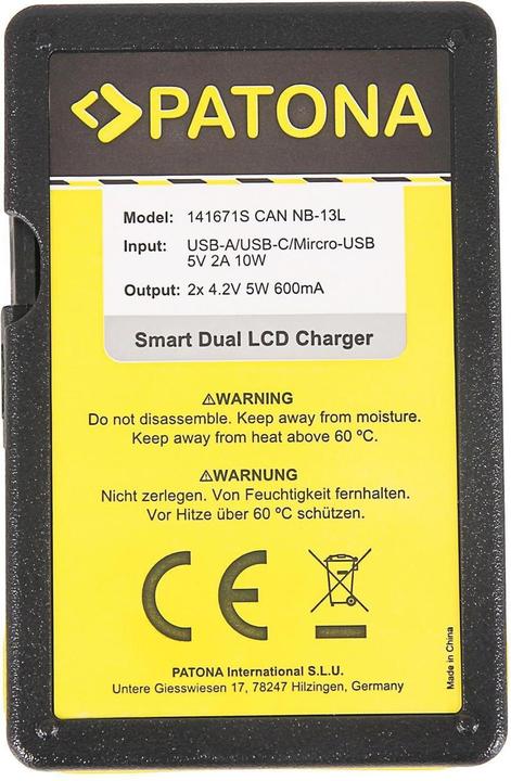 Immagine prodotto Patona Caricabatterie intelligente doppio LCD USB Canon batteria NB-13L (Caricabatterie per fotocamere)