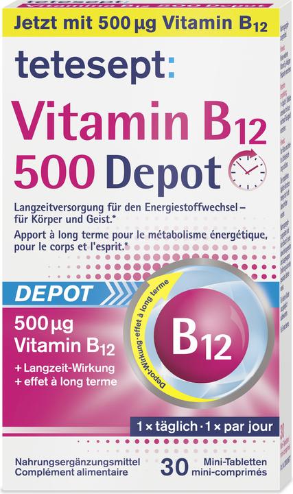Energie-Label Tetesept Vitamin B12 Depot 500 mcg 30 Stück (30 Stück, Tabletten, 19 g)