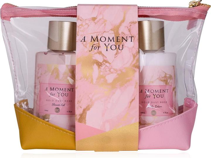 Produktbild Accentra Badeset A MOMENT FOR YOU in Kosmetiktasche, inkl. 140ml Duschgel, 140ml Bodylotion, Duft: Gold Dust (Körperpflegeset)