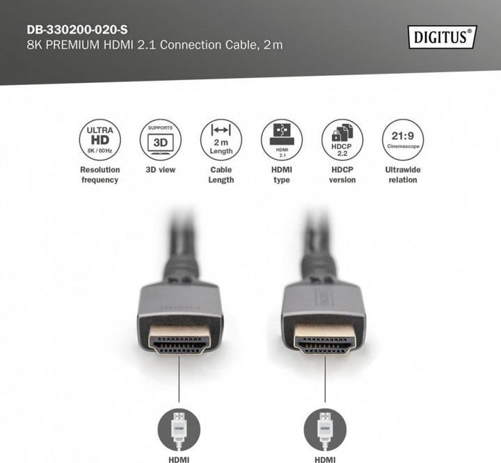Immagine prodotto Digitus Cavo di collegamento HDMI 8K Ultra High Speed (2 m, HDMI)