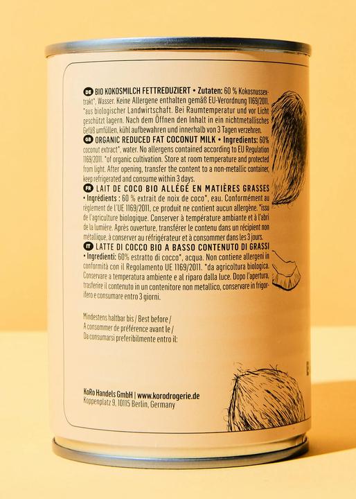 Valeurs nutritives et ingrédients KoRo Lait de coco bio allégé en matières grasses (12 x 40 cl)