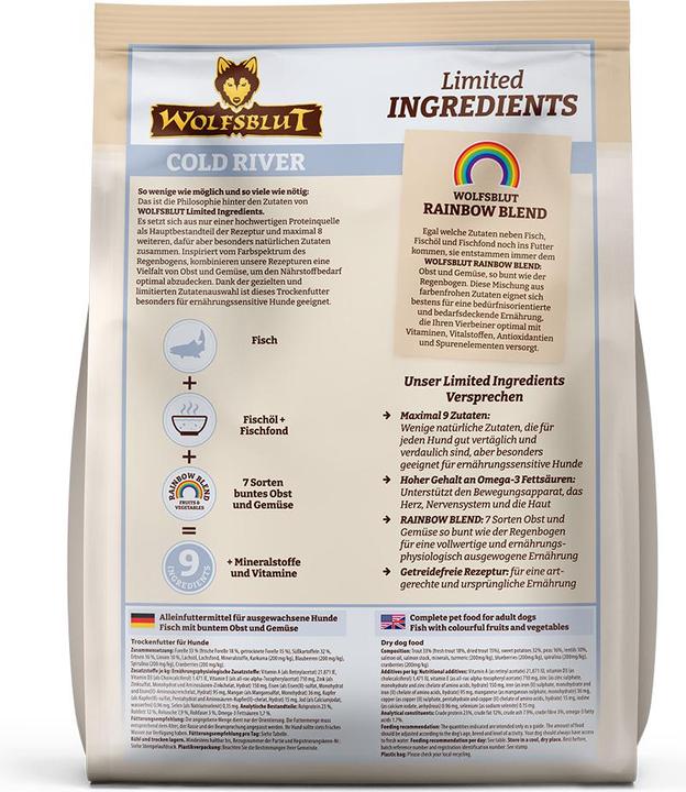 Nutritional values and ingredients Wolfsblut Limited Ingredients Adult Cold River for dogs 1 kg (Adult, 1 pcs., 1000 g)