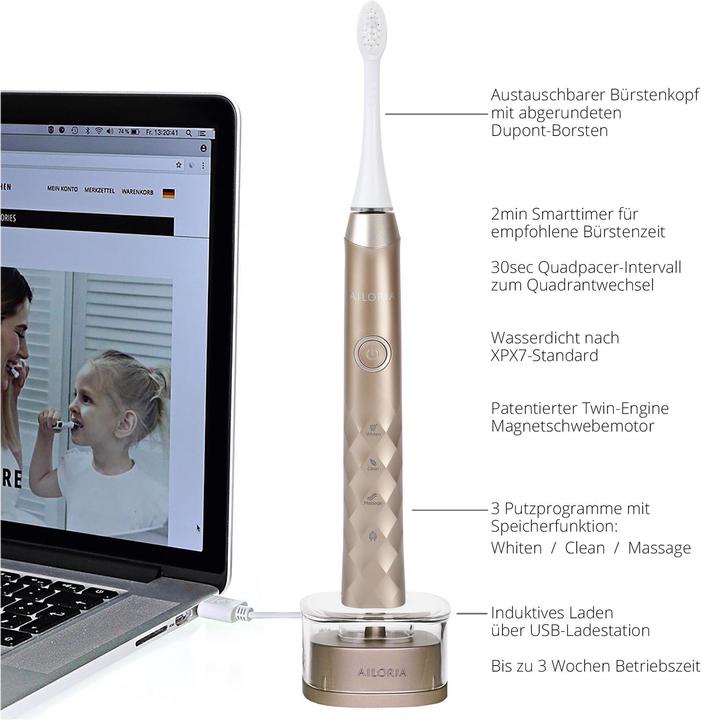 Actual product image Ailoria Shine Bright Gold Sonic Toothbrush (Sonic toothbrush)