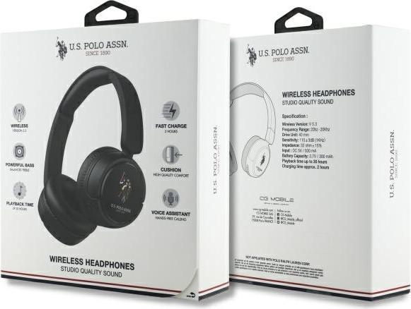 Produktbild U.S. Polo US Polo Bluetooth Headphones USHPV6PUNK Black/Black DH Color Logo (30 h, Kabellos)