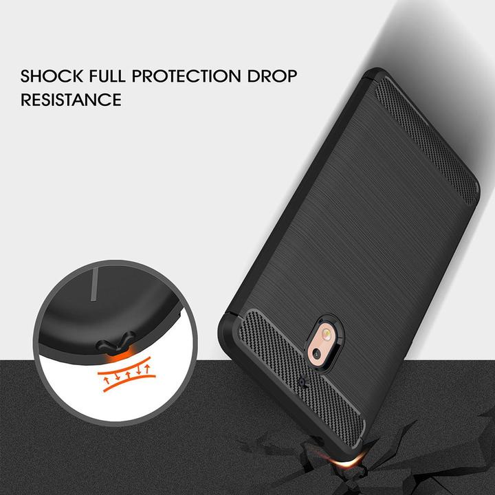 Actual product image König Design Nokia 2.1 Case Carbon Fiber Optic Brushed Protective Cover Bumper Case Cover Black (Nokia 2.1)