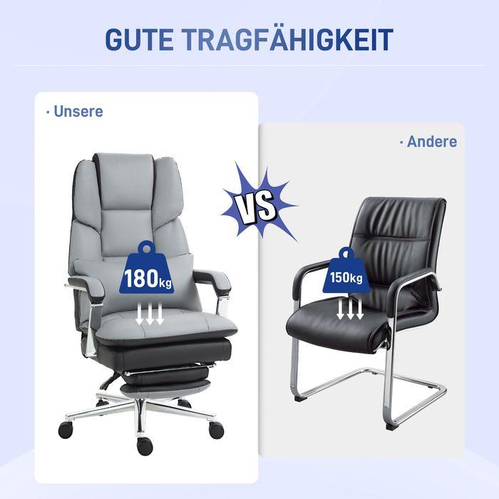 Produktbild Swisshandel24 Bürostuhl mit Wippfunktion, bis 180kg, ergonomisch, 160° neigbarer Rückenlehne, Kunstleder, Hellgrau