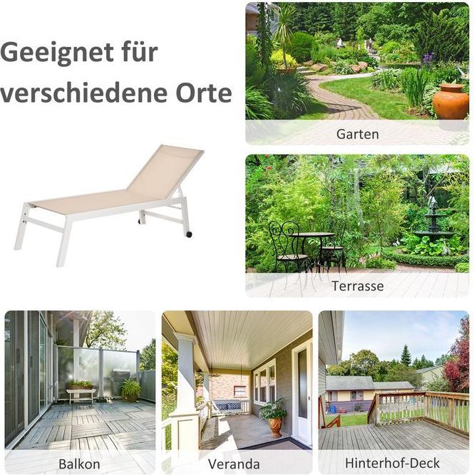 Immagine prodotto Swisshandel24 Lettino prendisole, lettino da giardino, schienale a 5 livelli, alluminio, bianco crema, 169 x 65 x (169 cm)