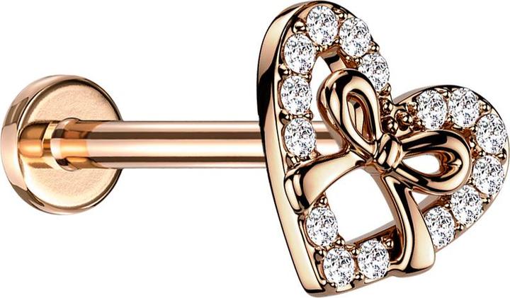 Immagine prodotto Star Piercing Micro Labret filo interno oro rosa con cristalli a cuore e occhiello (Acciaio chirurgico 316L, Ottone)