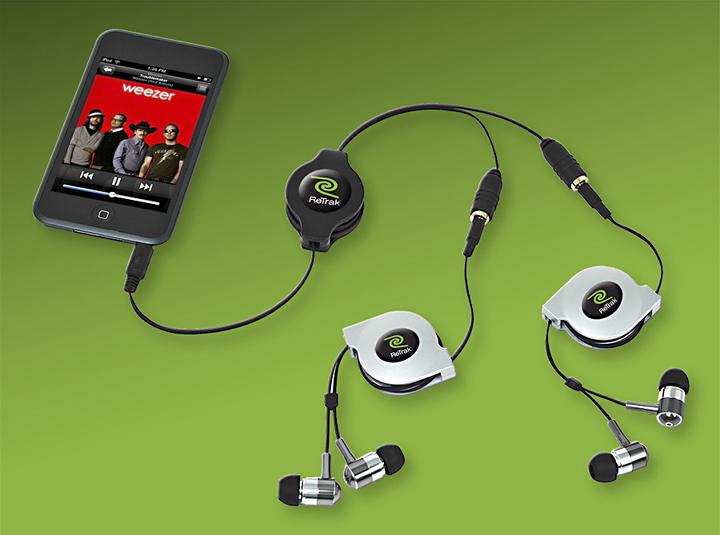 Actual product image ReTrak Retractable headphone splitter (1m, 3.5mm jack)