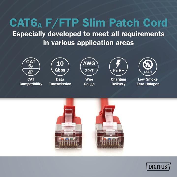 Immagine prodotto Digitus CAT 6A Klasse Ea, F/FTP, Twisted Pair Patchkabel, Cu, LSZH, AWG 32/7, Länge: 1,5 m, rot (F/FTP, CAT6a, 1.50 m)