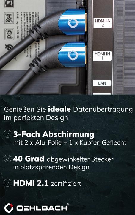 Image du produit Oehlbach Câble de connexion HDMI AV (1x HDMI mâle - 1x HDMI mâle) 1.5 m Noir (1.50 m, HDMI)