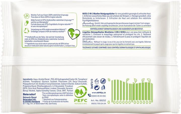 Image du produit NIVEA MicellAIR Mizellen Reinigungstücher 3-in-1 3in1 (Chiffons de nettoyage)