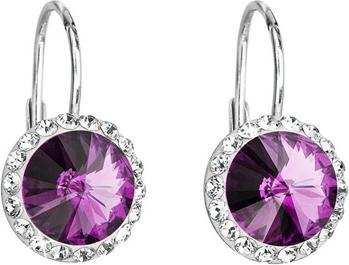Evolution Group Silver Dangle Earrings With Crystals Preciosa 31216.3 Amethyst