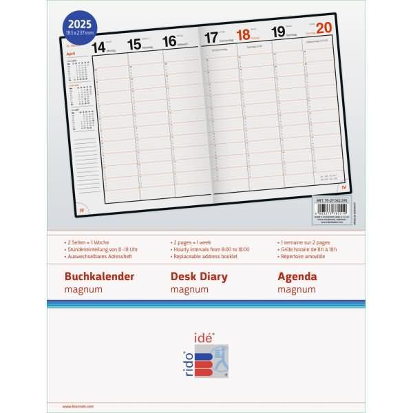 Produktbild rido/idé 7027042295 Buchkalender Modell magnum (2025)| 2 Seiten = 1 Woche| 183 × 240 mm| 144 Se (Harter Einband, Deutsch)