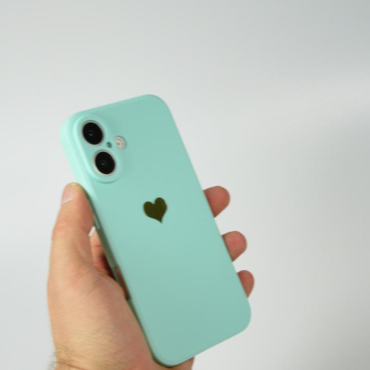Produktbild PhoneLook Hülle Silikon Mat Herz gold Türkis (Apple iPhone 16 Plus)