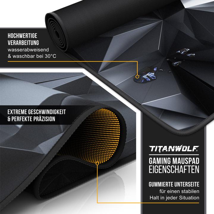 Actual product image Titanwolf Gaming Mouse Pad, 900 x 400mm XXL Mouse Mat, Improves Precision & Speed, Black Crystal (XXL)