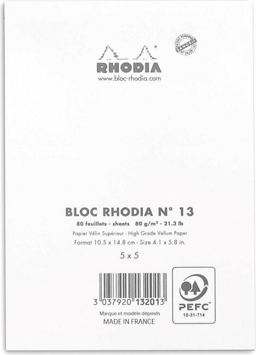 Image du produit Rhodia Blocs agrafés 80 g Basics (A6, Quadrillé)